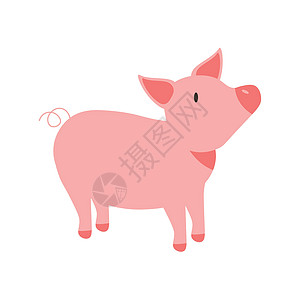 白背景上的红猪和卷尾粉色的孤立卡通矢量插图 生产肉类和脂肪的农场家畜 EPS图片