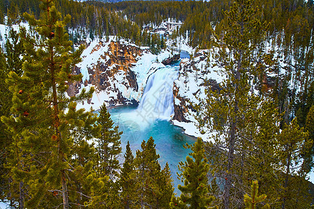 黄石公园冬季的青蓝瀑布 在黄石公园图片