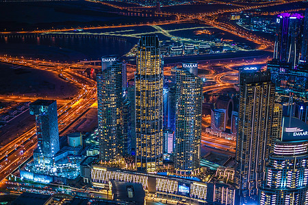 从Burj Huji观察甲板看到迪拜的夜景旅行建筑群风景邻里摩天大楼城市商业天文台外国景观图片