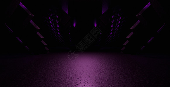 背景 科学紫色隧道科幻霓虹灯深紫色横幅背景工业 3D 渲染背景