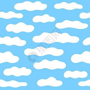 云层天空无缝模式 蓝色背景上手工绘制矢量云图示图片