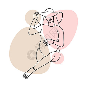 戴帽子的怀孕女孩 长着圆大肚子 怀孕母性生活水彩女士婴儿数字母亲孩子艺术插图图片