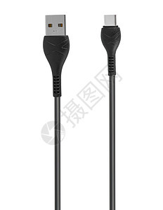 USB和C型连接器 有电缆 白色背景 顶视图图片
