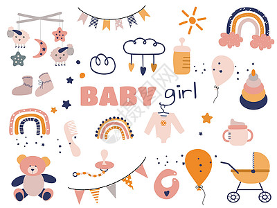 新生儿婴儿绘画女儿生日衣服邀请函公告家庭明信片涂鸦插图卡片图片