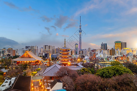 东京市区市中心日落时的天线城市风景历史性场景佛教徒景观宗教浅草旅行神社地标历史图片