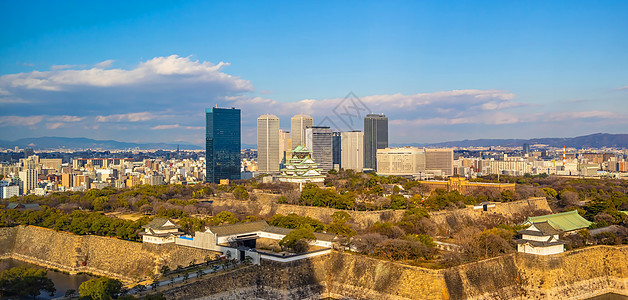日本城景的大阪市天线建筑学城市公园日落旅游观光堡垒花园地标天际图片