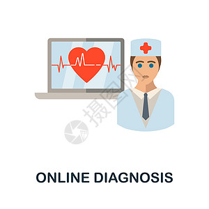 在线诊断平面图标 来自在线医学收藏的彩色元素符号 平面在线诊断图标标志 用于网页设计 信息图表等图片