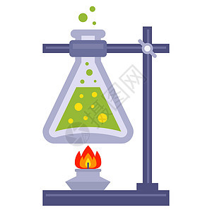进行化学研究 燃烧器将试验管与该物质加热学校插图科学管子药品技术学习化学品三脚架化学家图片
