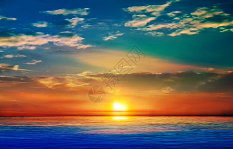 具有海红日落和云雾的抽象自然背景海浪日出阳光地平线天空橙子波纹活力气候涟漪图片
