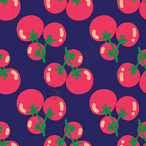 深蓝色背景的樱桃番茄重复模式设计图片