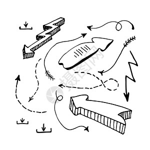 白色背景所分隔的手画样式箭头矢量集中风插图网络铅笔社交网络手绘草图涂鸦收藏光标图片