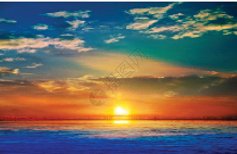 具有海红日落和云雾的抽象自然背景热带水平活力波纹涟漪阳光地平线橙子天空气候图片