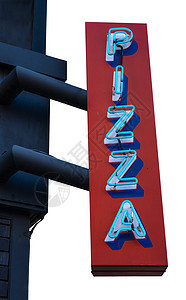 孤立的Retro Neon披萨标志图片