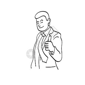 艺术一行微笑的商务人士 身着西装 举起手势示意缩拇指 在白色背景上被孤立的矢量手图片