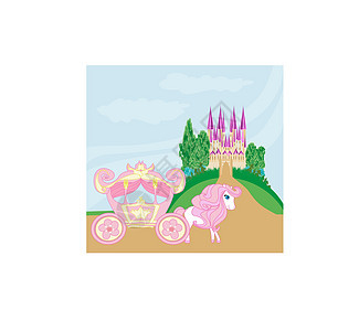马马和中世纪的城堡卡通片天空动物插图爬坡王国蓝色夹子艺术树木图片