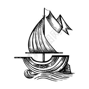 帆船的矢量图作为雕刻而形成体态图片
