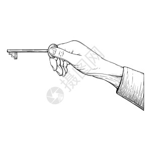 男性手握古代钥匙 传统标准画图 矢量手绘风格图片