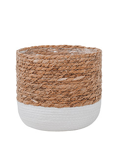 海草圆环篮子 孤立在白色上家具编织黄麻棉布植物风格配饰手工白棉热带图片