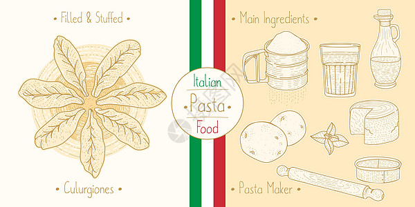 用填料 配料和设备塞满了意大利食品的图片