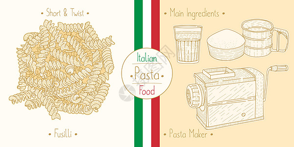 烹饪意大利食品的面粉 成料和设备形状为 配料和设备图片