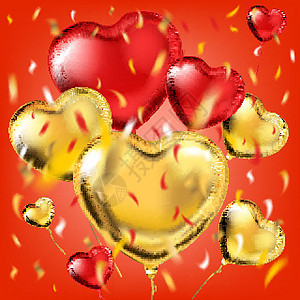金和红金 红金属心脏形状气球和软纸面粉图片