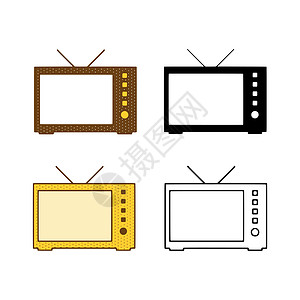 白色背景上涂鸦风格的复古电视矢量组图片
