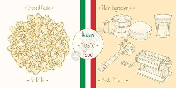 烹调意大利食物领结Farfalle面团 成份和设备图片