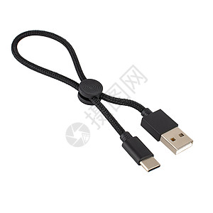 带有电缆 USB C型 黑色 白底隔离的电线连接器图片