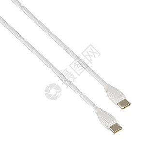 带有电缆 USB C型 白色 白背景的连接器图片