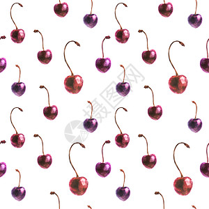水彩紫樱桃无缝模式水果蓝色插图植物甜点纺织品绘画营养包装收成图片