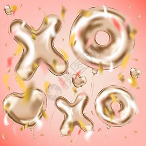 XOXO 和心脏形状金属球和软纸面粉图片