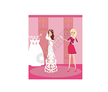 婚订和新娘裙子文员插图艺术面纱规划师夹子女孩顾问客户图片
