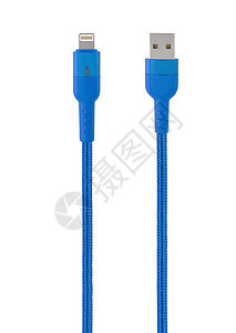 带有电缆 USB 闪电 蓝色 白底隔离的连接器图片