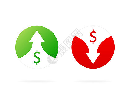 向上和向下箭头 红色和绿色图标 孤立在白色背景上的插图 矢量图和利润标记圆圈反射网络生长网站拇指阴影灰色危机指针图片