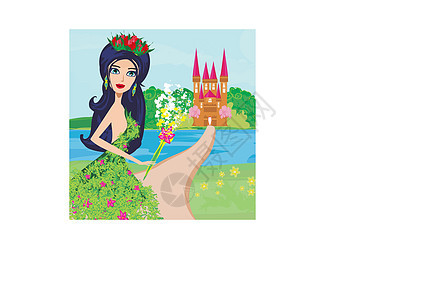 美丽鲜花仙女插图仙女建筑森林公主建筑学女士童话王国魔法图片