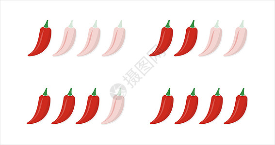 一组热红辣椒强度尺度 指示数 在白色背景上隔离的轻度 中度和热度图标位置食谱评分标签餐厅寒冷厨房烹饪蔬菜标识菜单图片