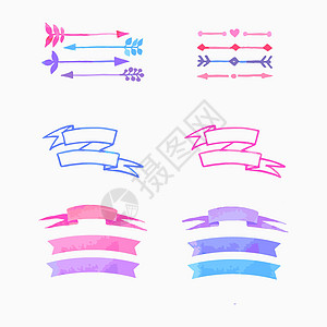 一套水彩丝带元素 星爆标签 古典 现代简单丝带收藏 矢量图解图片
