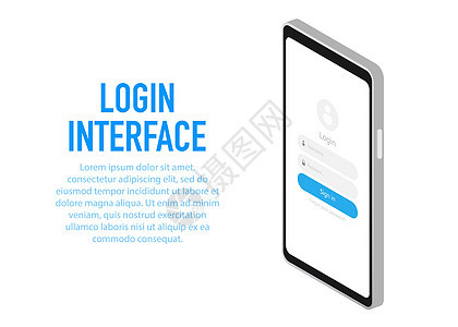 带有登录窗口的时尚登录界面应用程序 矢量图背景图片