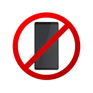 没有电话 白色背景上的禁忌标志 现实的手机 矢量插图图片