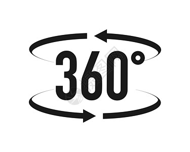 360度全景带有箭头的符号表示旋转或全景到360度 矢量说明技术标识按钮照片虚拟现实视频头盔圆形旅游服务插画