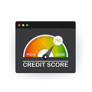 详细举例说明一个带指针的信用记分表绿色测量展示评分指标商业贷款拨号仪表红色图片