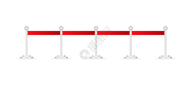 现实的栅栏 上面有银色平坦的红色绳子 独家活动 矢量插图图片