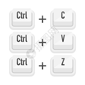 Ctrl+C Ctrl+V和Ctrl+Z白色 3D 按钮在白背景 计算机粒子键盘 矢量图解图片