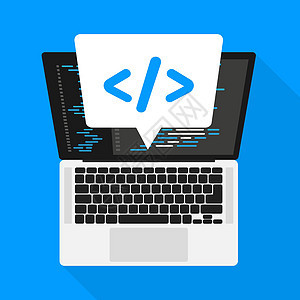 跨平台软件 膝上型计算机编码 数字学习 平面等量矢量图解 笔记本电脑屏幕男人开发商网站学生程序员键盘技术程序网页接口图片