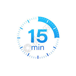 15 分钟 秒表矢量图标 在白色背景上的平面样式的秒表图标 矢量库存插图倒数圆圈间隔小时网络速度时间蓝色测量圆形图片