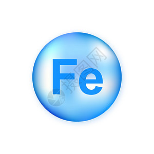 在白色背景中隔离的矿物Fe Ferum蓝色闪光药丸胶囊图片