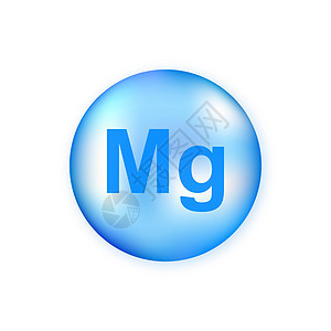 在白色背景中隔离的矿物Mg 蓝色闪光药丸胶囊图片