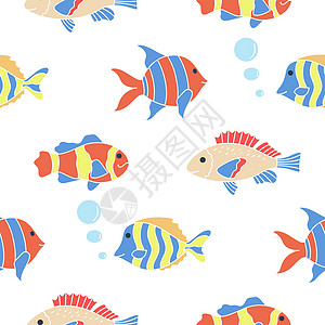 彩色鱼类无缝无缝模式矢量图片