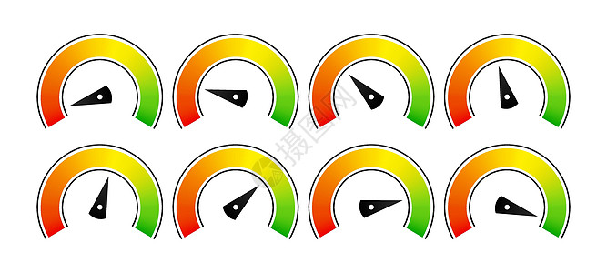 按白背景设定的信用分数速率计 矢量插图顾客金融转速表图表信息报告进步商业评分力量图片