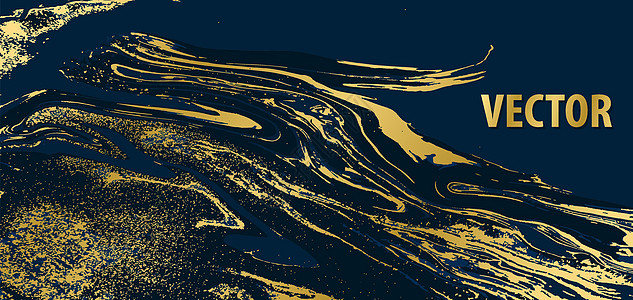 矢量大理石蓝色和金质金子矿物墨水奢华石头大理石纹背景绘画液体材料图片
